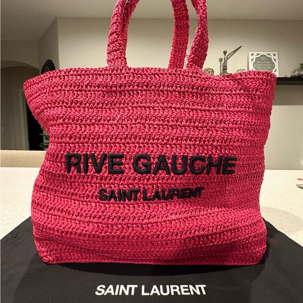 Saint Laurent Rive Gauche Hot Pink Woven Tote